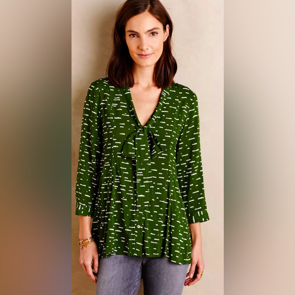 Maeve Anthropologie tie neck swing blouse sz XS